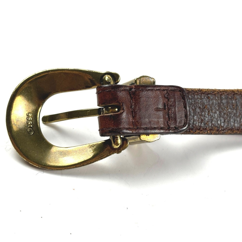 Vintage Braided Leather Belt Womens 34 Brown Brass Floral Buckle 1996 Western - Picture 2 of 3